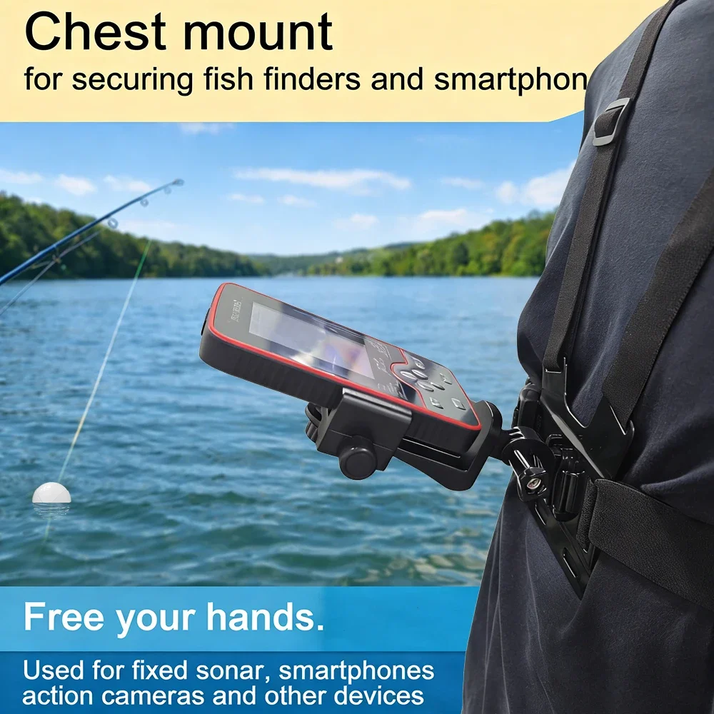 Fish Finder Mount - สายรัดหน้าอกสำหรับยึดเครื่องหาปลา ที่ยึดโทรศัพท์แบบพกพา ขาตั้งกล้องแอคชั่น ที่ยึดโซนาร์สำหรับตกปลา ใช้งานตกปลาแบบแฮนด์ฟรี